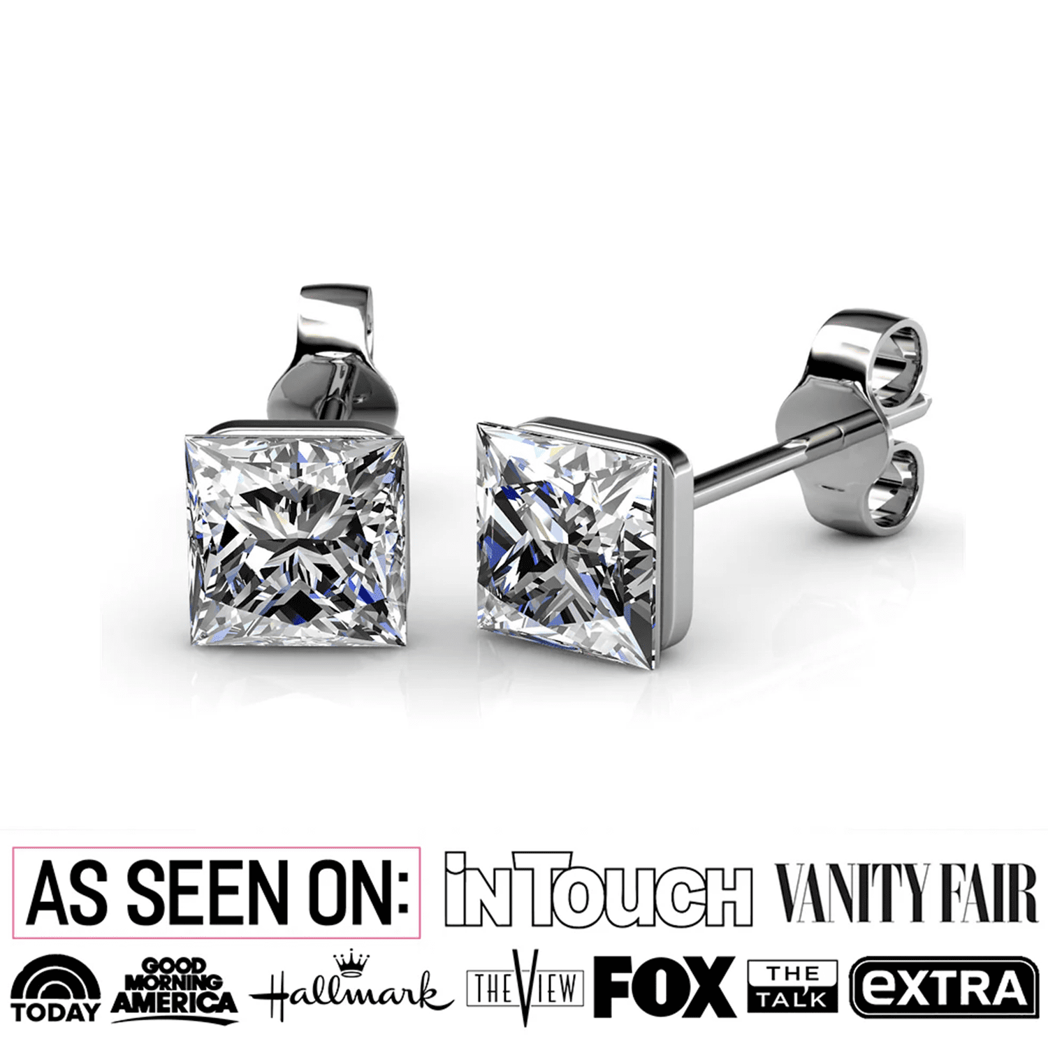 Brooke 18k White Gold Plated Stud Earrings with Princess Cut Swarovski Crystals — Fab Fav Sale