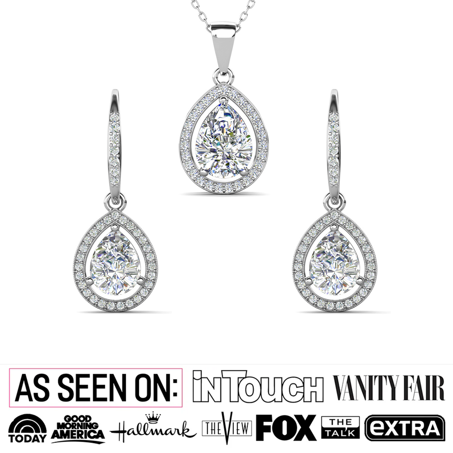 Isabel 18k White Gold Plated Drop Earrings and Necklace Jewelry Set with Simulated Diamond Crystals