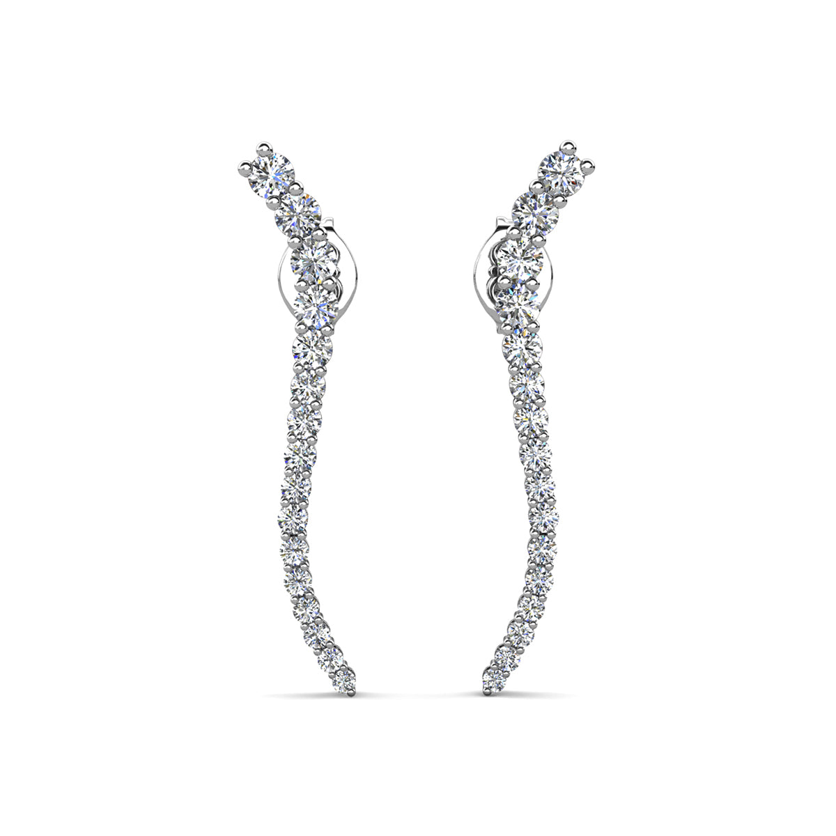 Isabella 18k White Gold Plated Sterling Silver Ear Climber Earrings with Simulated Diamond Crystals — Fab Fav Sale