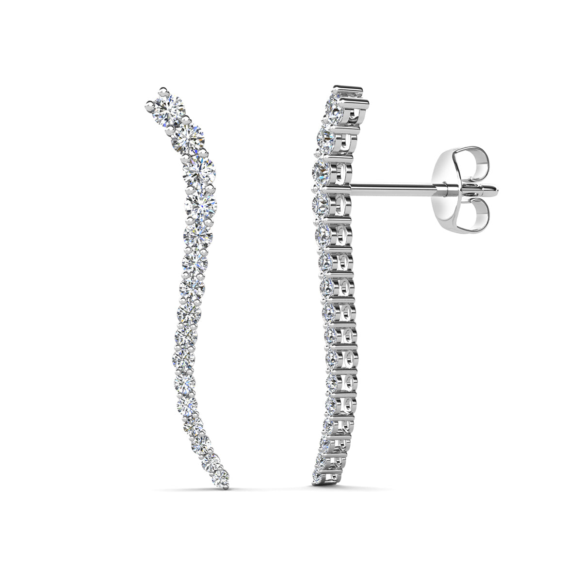 Isabella 18k White Gold Plated Sterling Silver Ear Climber Earrings with Simulated Diamond Crystals — Fab Fav Sale
