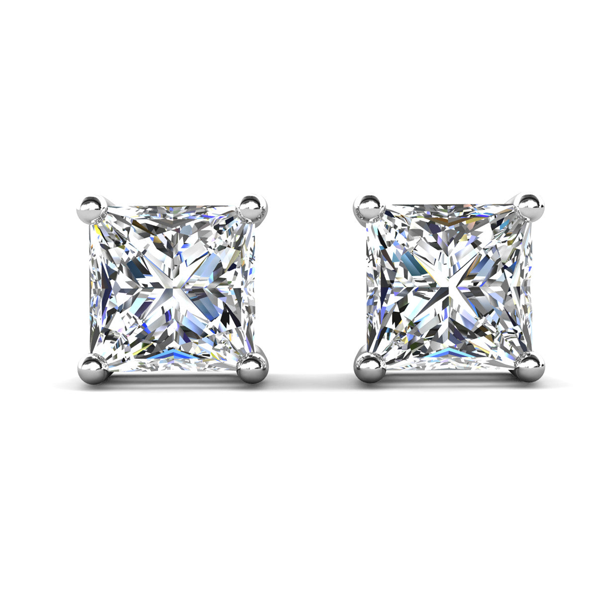 Brooke 18k White Gold Plated Stud Earrings with Princess Cut Swarovski Crystals — Fab Fav Sale