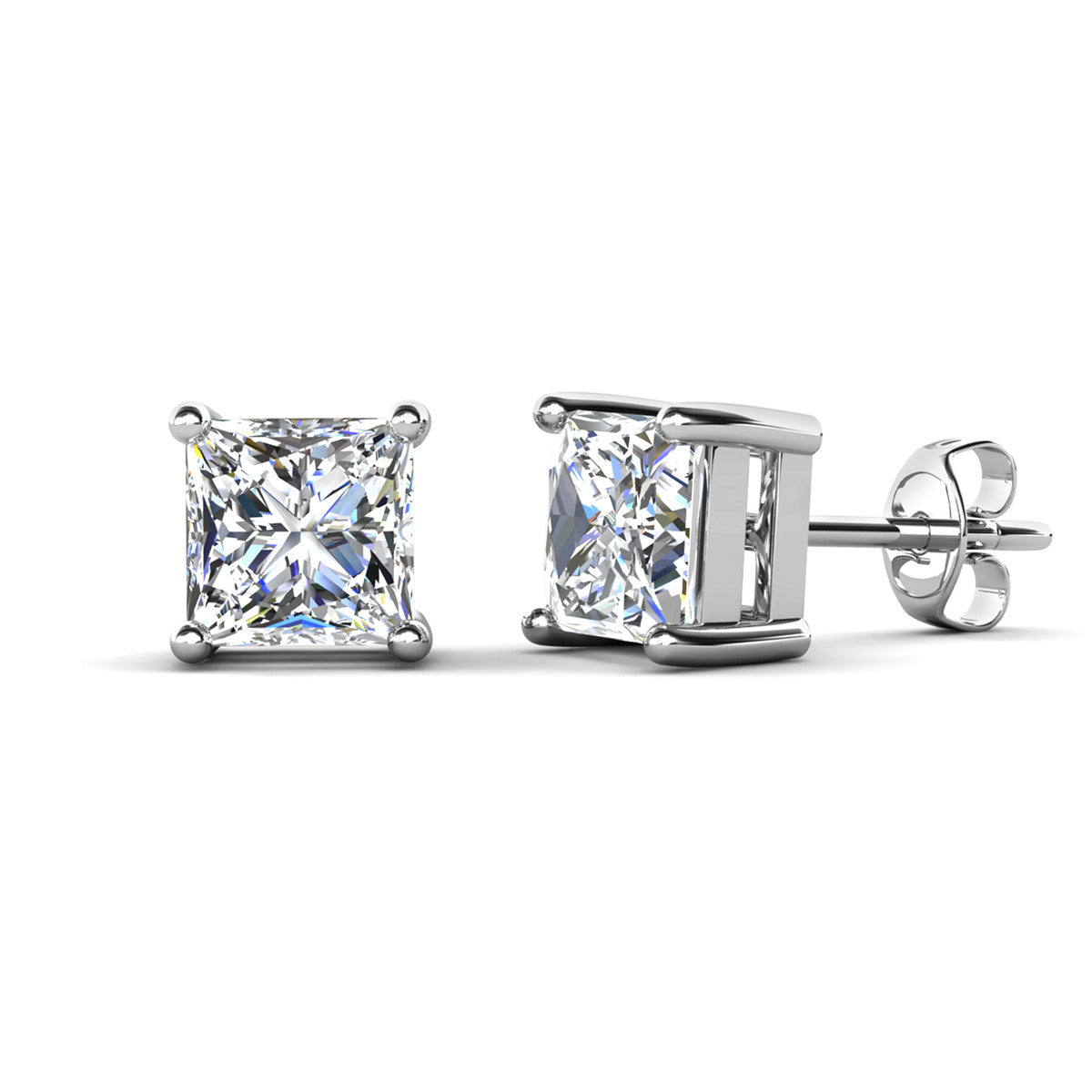 Brooke 18k White Gold Plated Stud Earrings with Princess Cut Swarovski Crystals — Fab Fav Sale