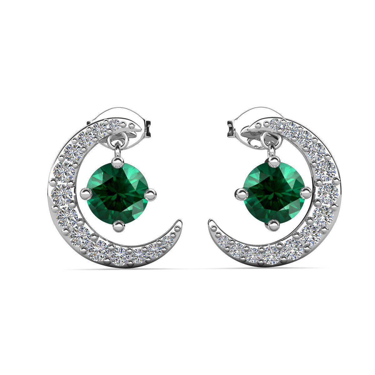 Luna May Birthstone Emerald Earrings 18k White Gold Plated Crescent Stud Earrings with Round Cut Swarovski Crystals