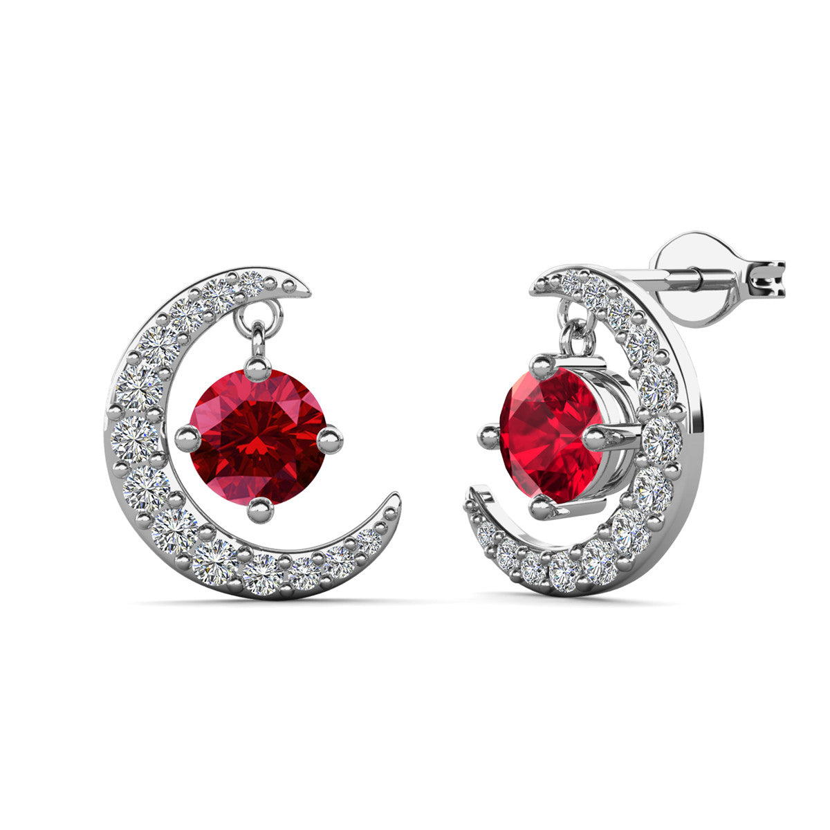 Luna January Birthstone Garnet Earrings 18k White Gold Plated Crescent Stud Earrings with Round Cut Swarovski Crystals