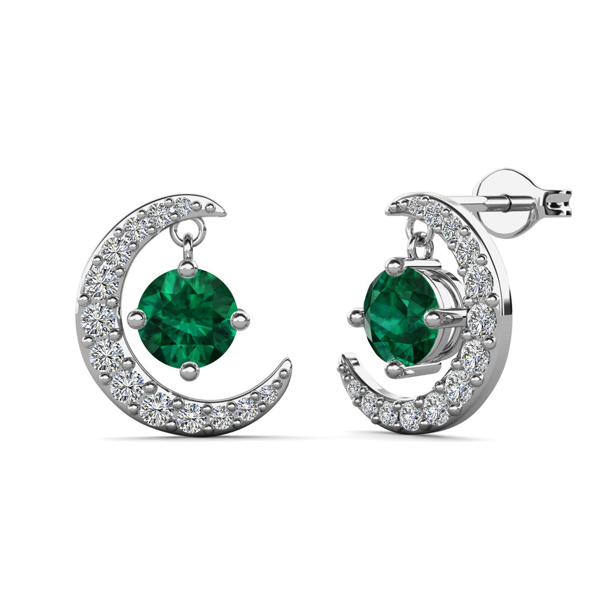 Luna May Birthstone Emerald Earrings 18k White Gold Plated Crescent Stud Earrings with Round Cut Swarovski Crystals