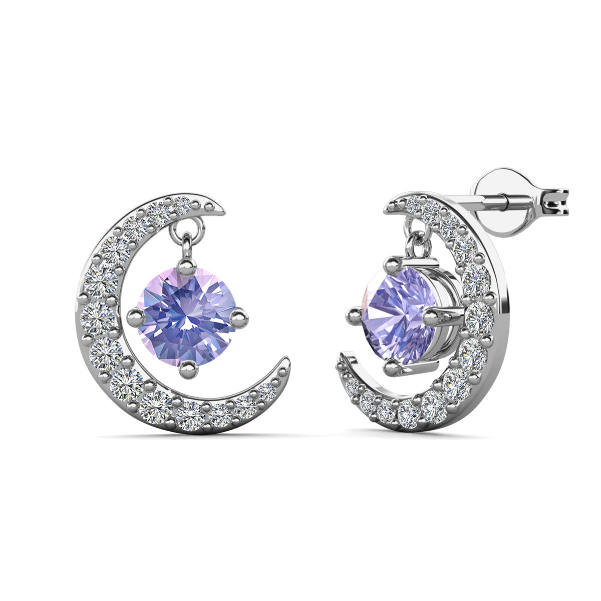 Luna June Birthstone Alexandrite Earrings 18k White Gold Plated Crescent Stud Earrings with Round Cut Swarovski Crystals
