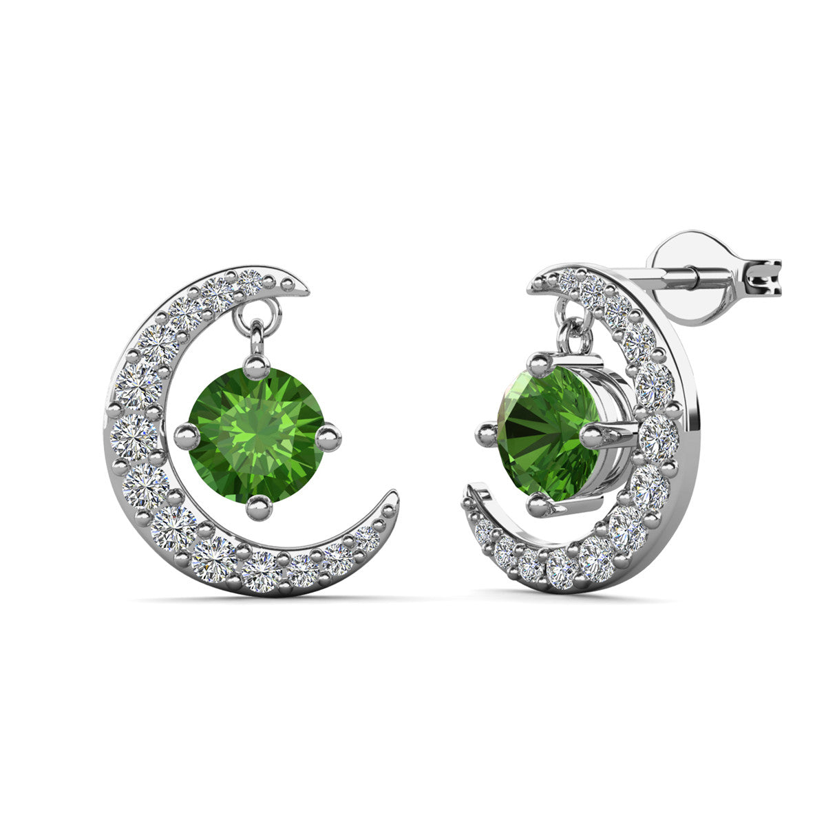 Luna August Birthstone Peridot Earrings 18k White Gold Plated Crescent Stud Earrings with Round Cut Swarovski Crystals