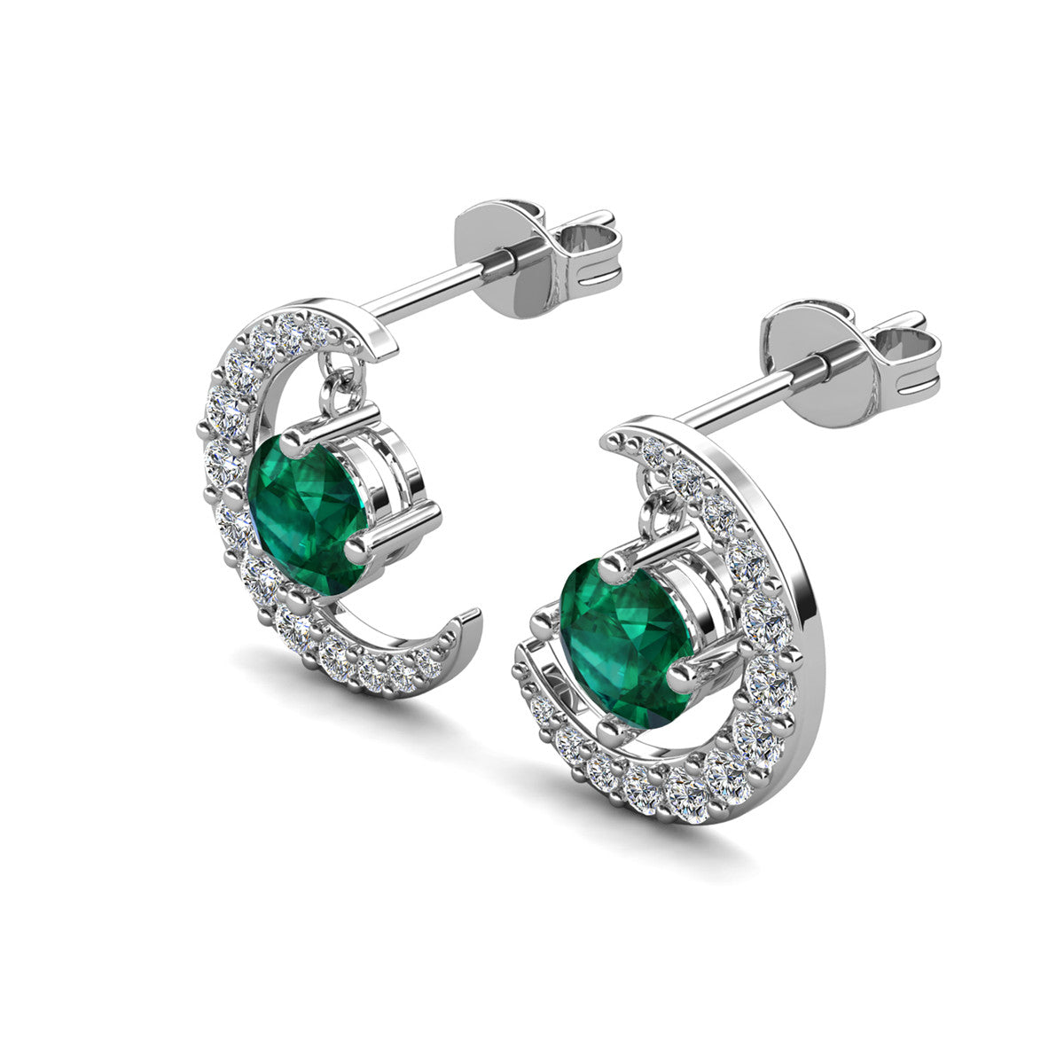 Luna May Birthstone Emerald Earrings 18k White Gold Plated Crescent Stud Earrings with Round Cut Swarovski Crystals