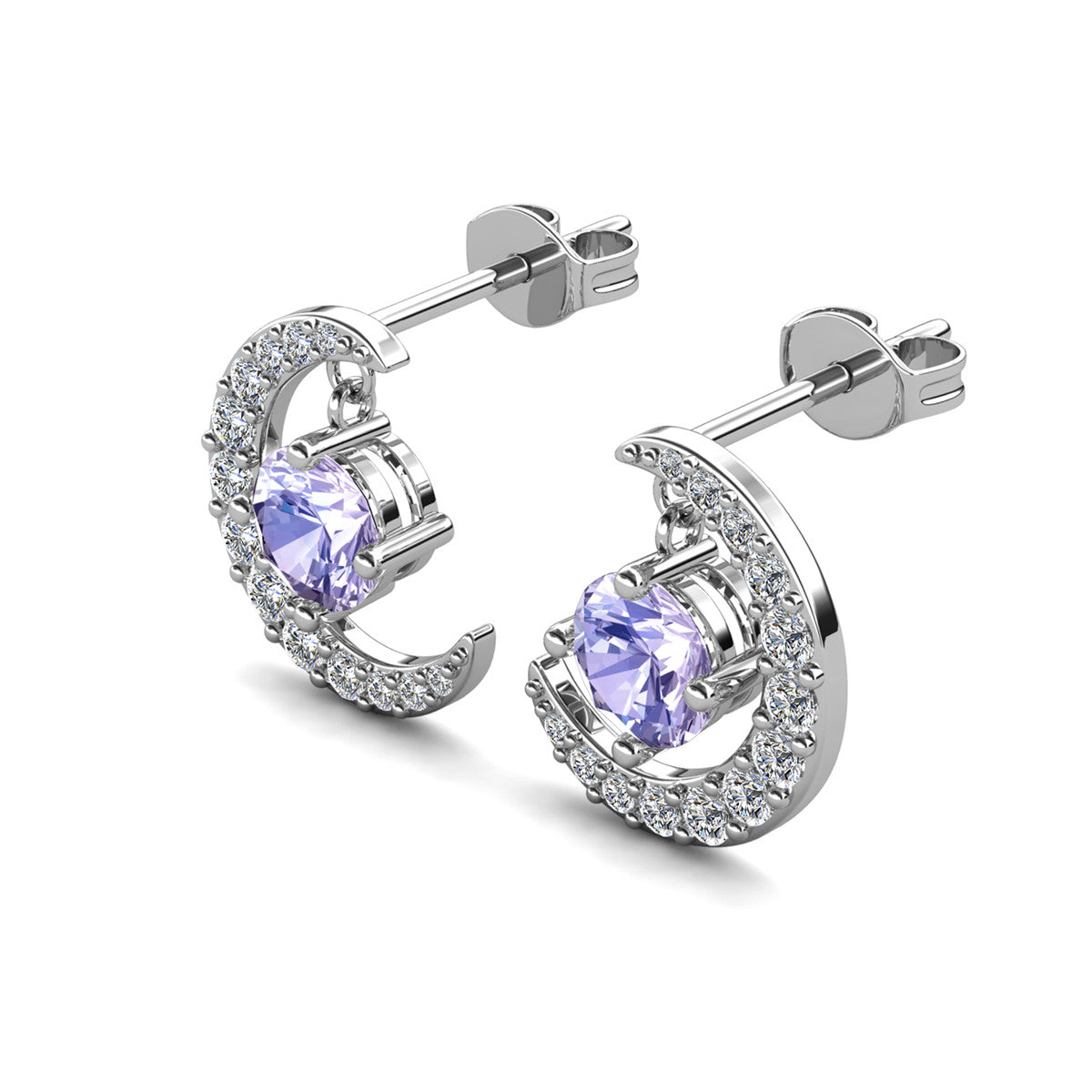 Luna June Birthstone Alexandrite Earrings 18k White Gold Plated Crescent Stud Earrings with Round Cut Swarovski Crystals