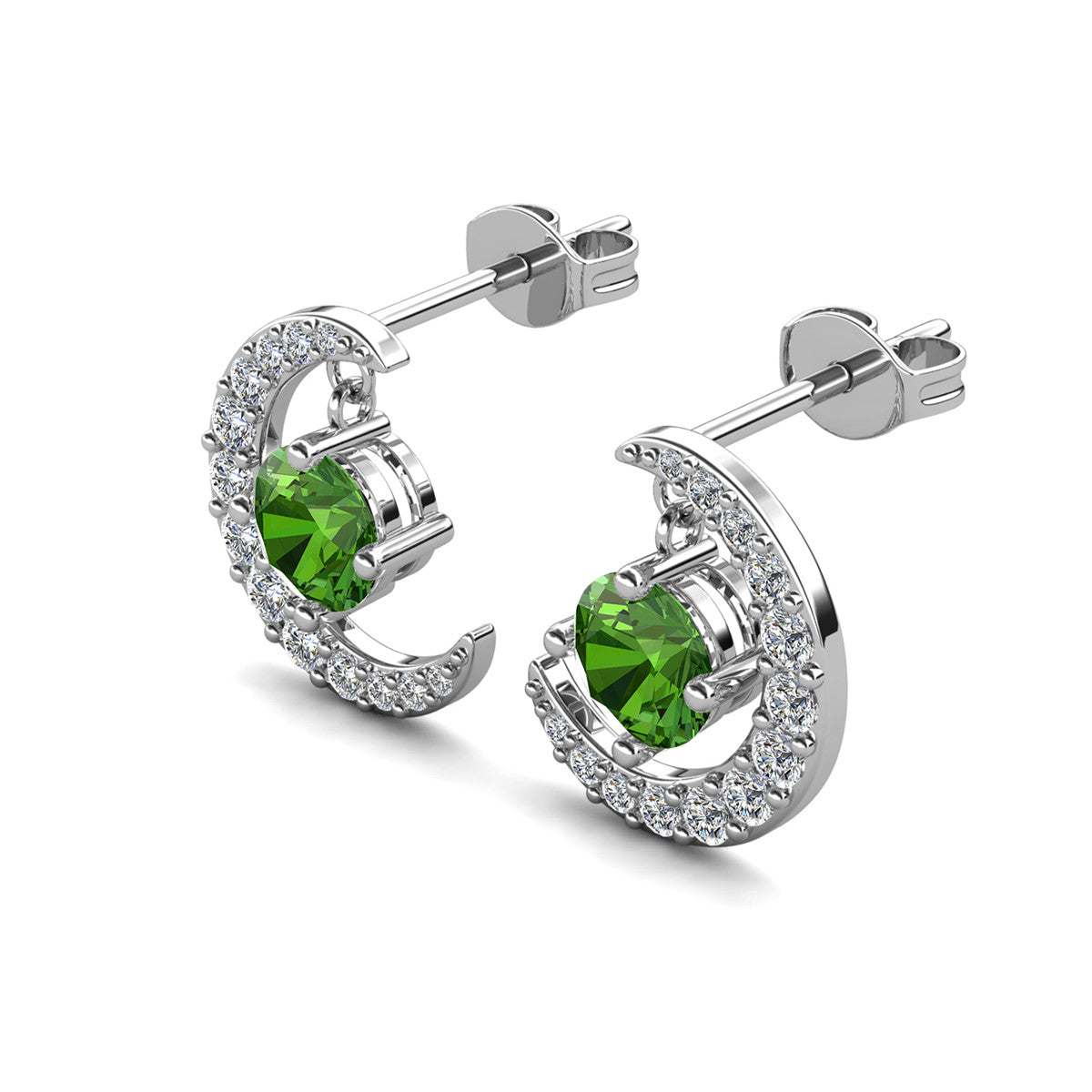 Luna August Birthstone Peridot Earrings 18k White Gold Plated Crescent Stud Earrings with Round Cut Swarovski Crystals