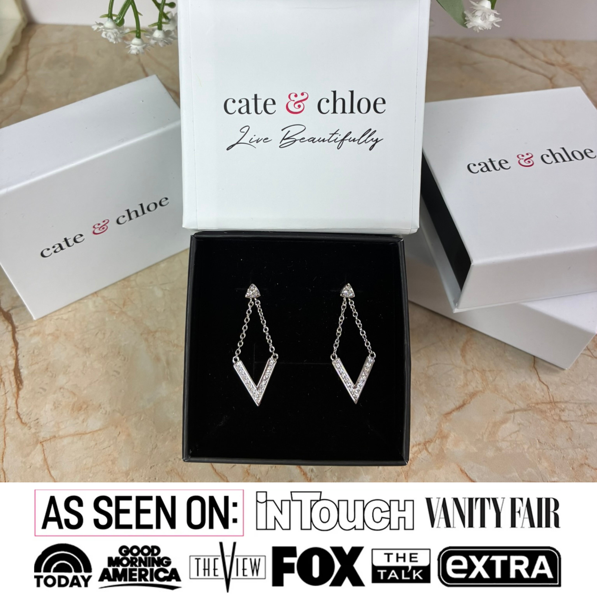 Francesca 18k White Gold Plated Dangle Earrings with Swarovski Crystals — Fab Fav Sale
