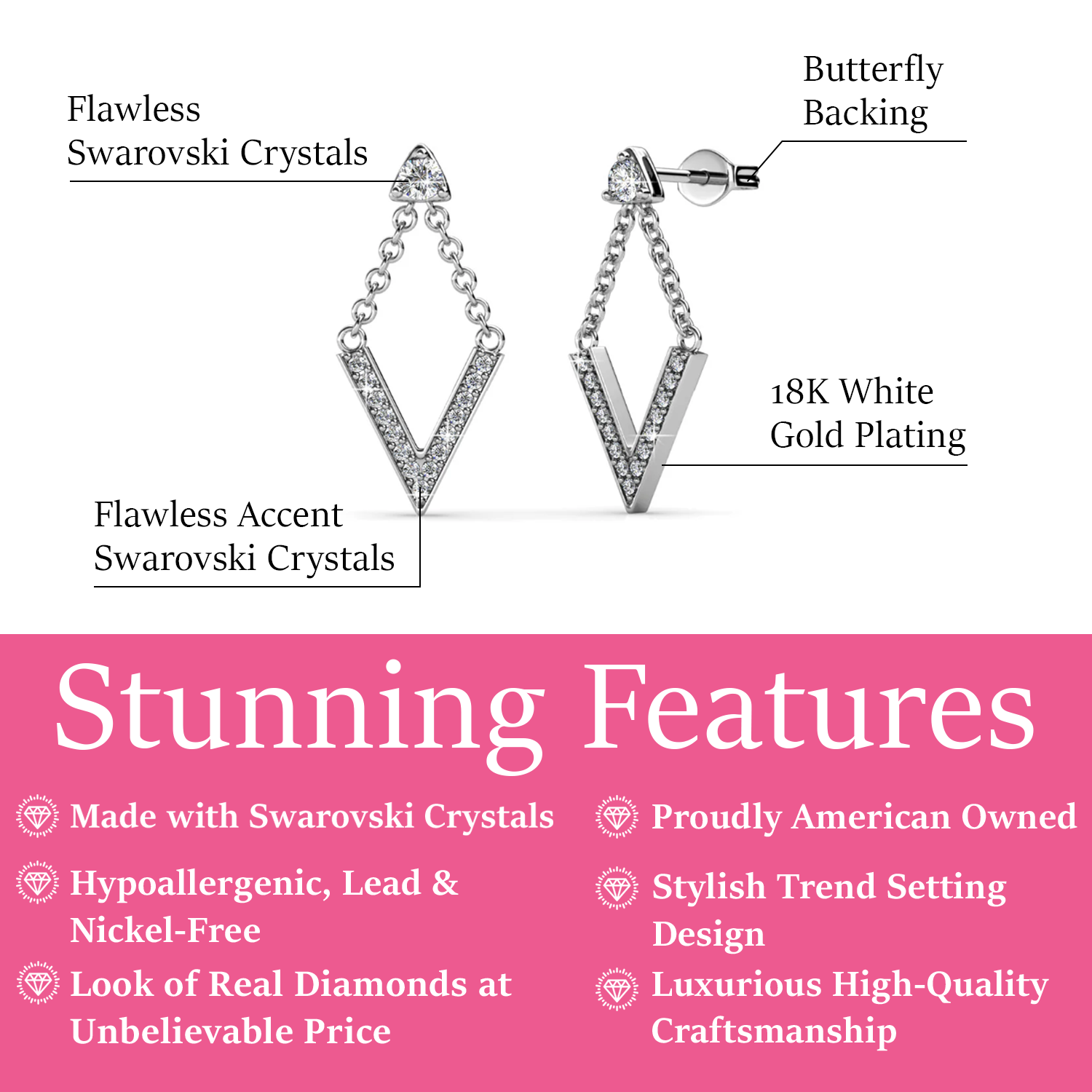 Francesca 18k White Gold Plated Dangle Earrings with Swarovski Crystals — Fab Fav Sale