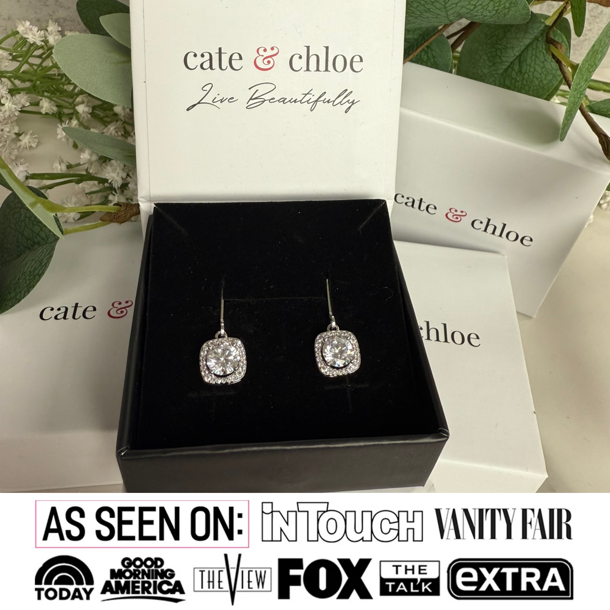Freya 18k White Gold Plated Halo Drop Earrings with Simulated Diamond Crystals