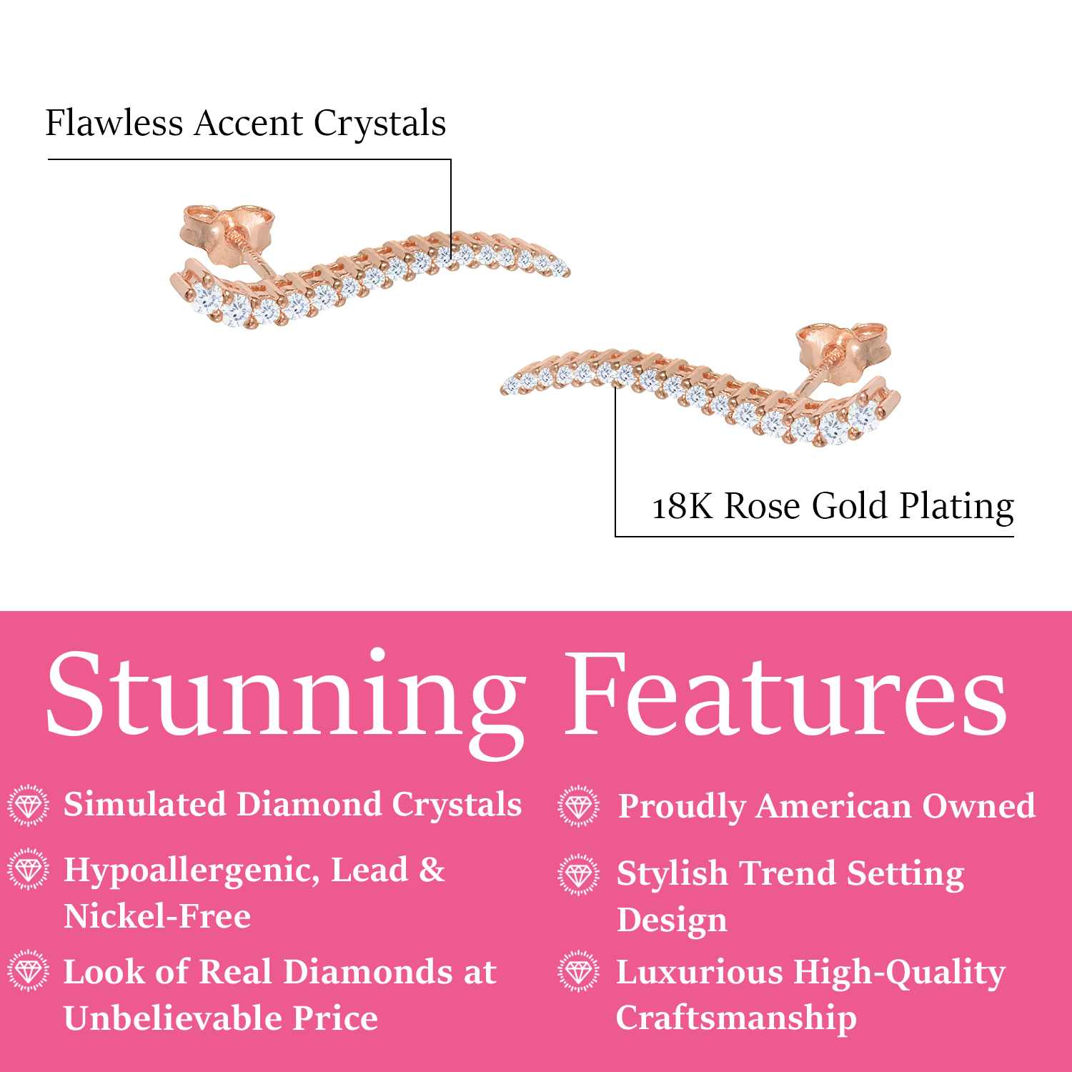 Isabella 18k White Gold Plated Sterling Silver Ear Climber Earrings with Simulated Diamond Crystals — Fab Fav Sale