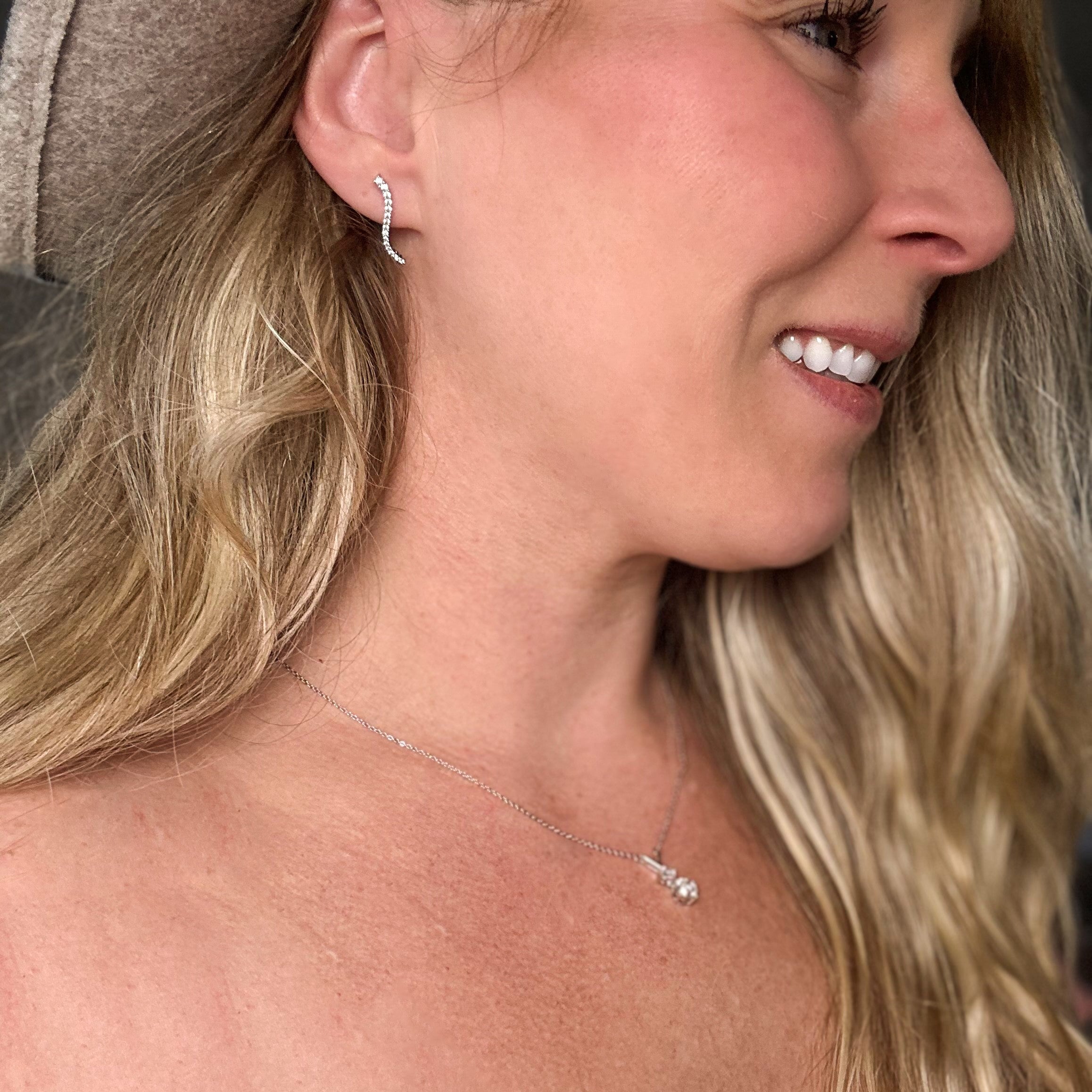 Isabella 18k White Gold Plated Sterling Silver Ear Climber Earrings with Simulated Diamond Crystals — Fab Fav Sale