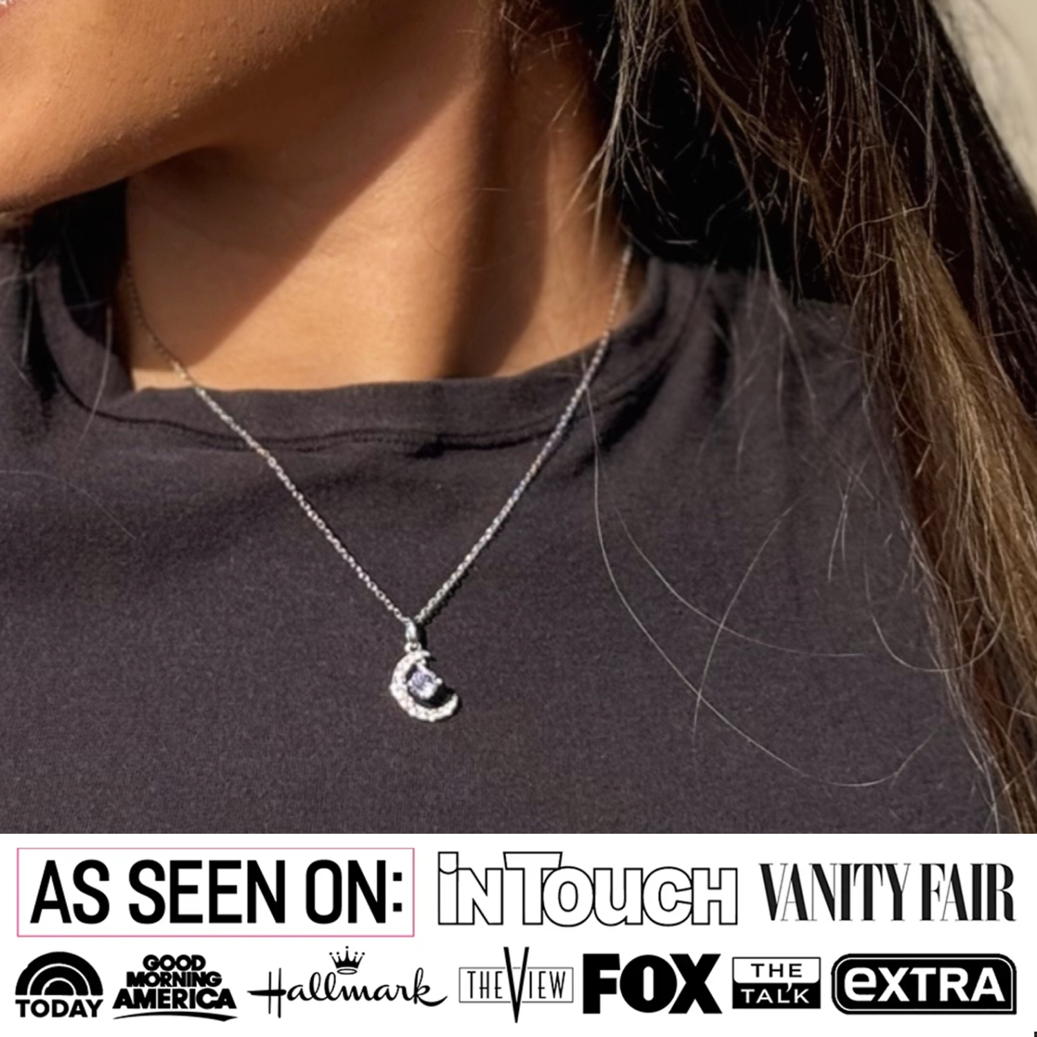 Luna January Birthstone Garnet Necklace 18k White Gold Plated Crescent Pendant Necklace with Round Cut Swarovski Crystals