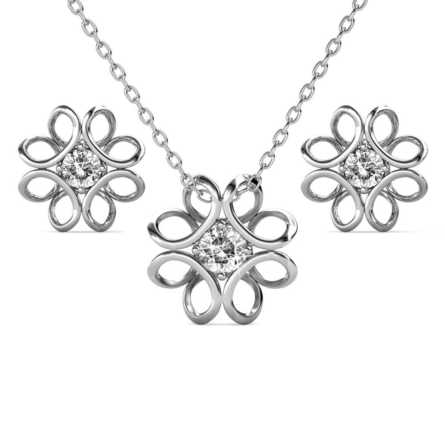 Alexis 18k White Gold Plated Flower Earring and Necklace Set with Swarovski Crystals