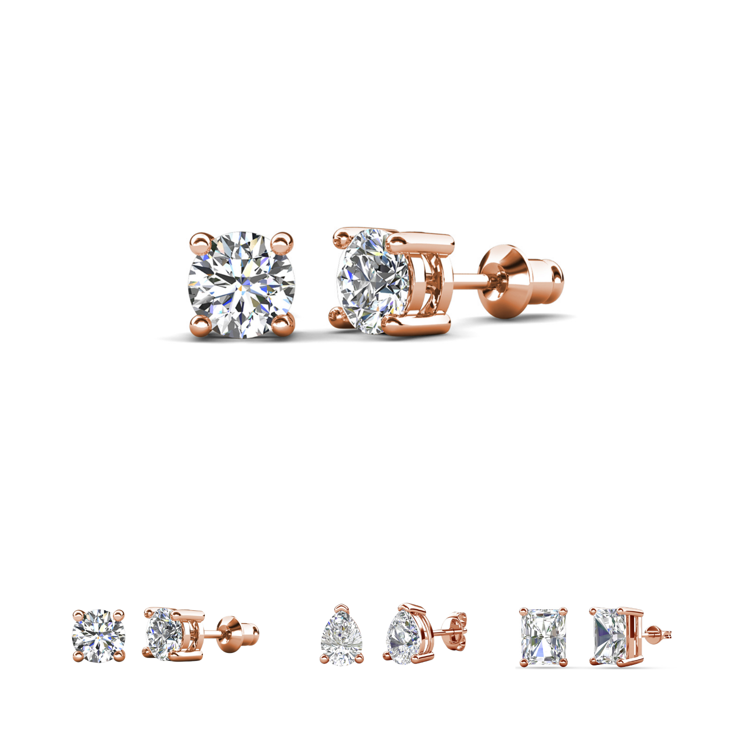 Mia 18k White Gold Plated Sterling Silver Stud Earrings with Simulated Diamond Crystals