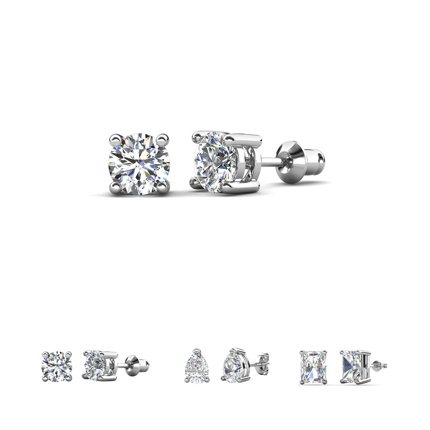 Mia 18k White Gold Plated Sterling Silver Stud Earrings with Simulated Diamond Crystals
