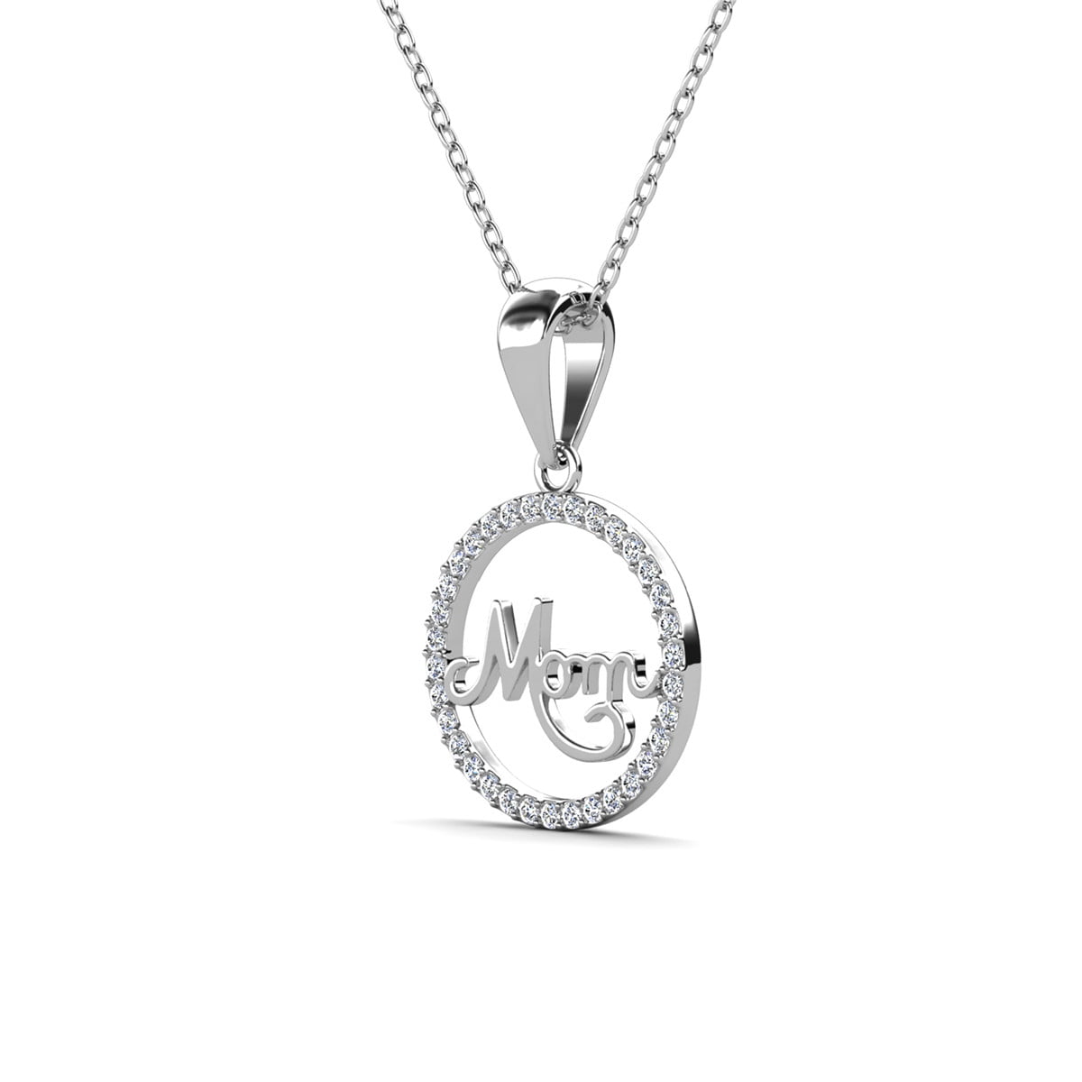 Brandy 18k White Gold Plated Circle Necklace with Swarovski Crystals & Heartfelt Message for Mom