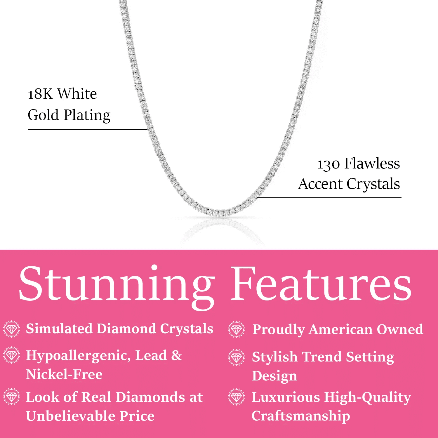 Kaylee 18k White Gold Plated Necklace with Simulated Diamond Crystals