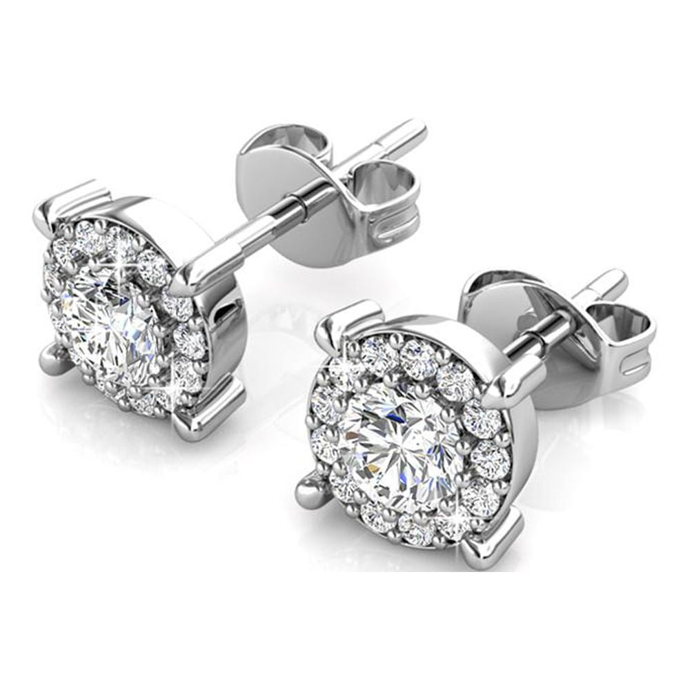 Raylee 18k White Gold Plated Halo Stud Earrings with Swarovski Crystals