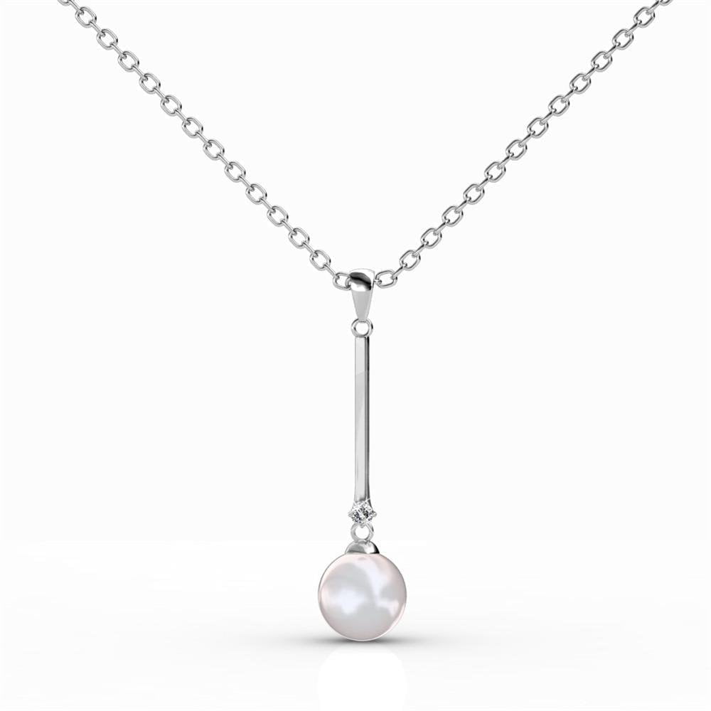 Tatum 18k White Gold Plated Pearl Necklace and Dangle Earrings Jewelry Set with Swarovski Crystals