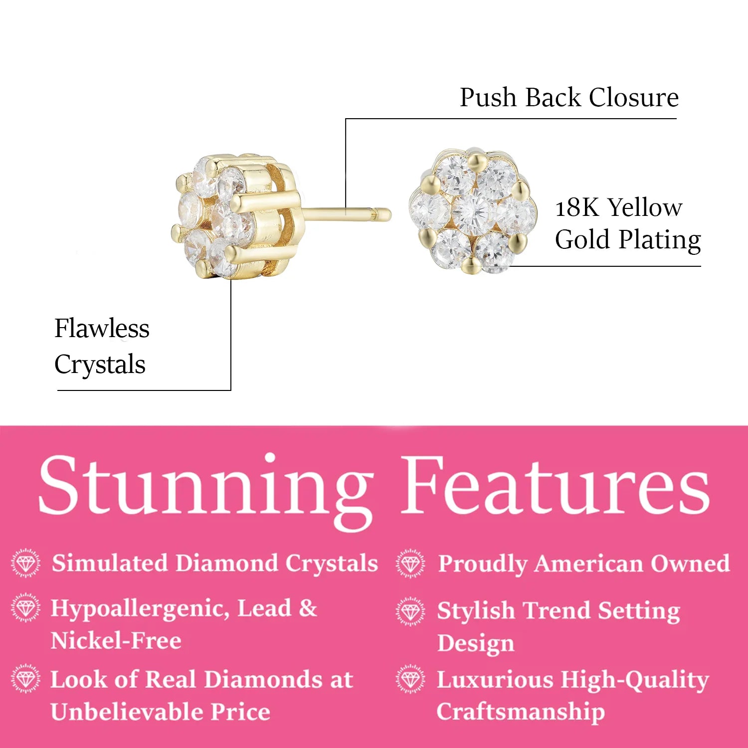 Nova 18k White Gold Plated Stud Earrings with Simulated Diamond Crystals