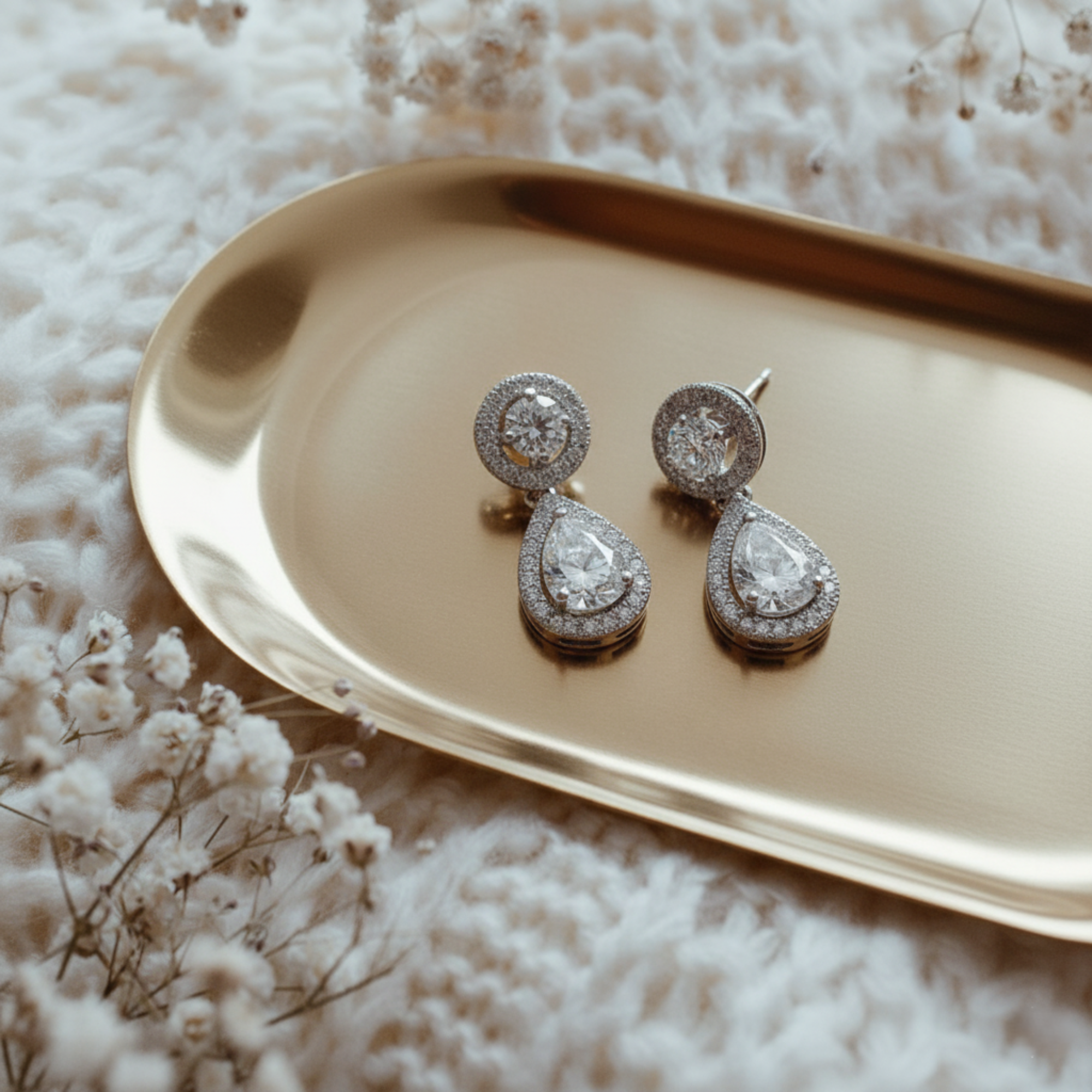 Elora 18k White Gold Plated Silver Tear Drop Stud Earrings with Simulated Diamond Crystals — Fab Fav