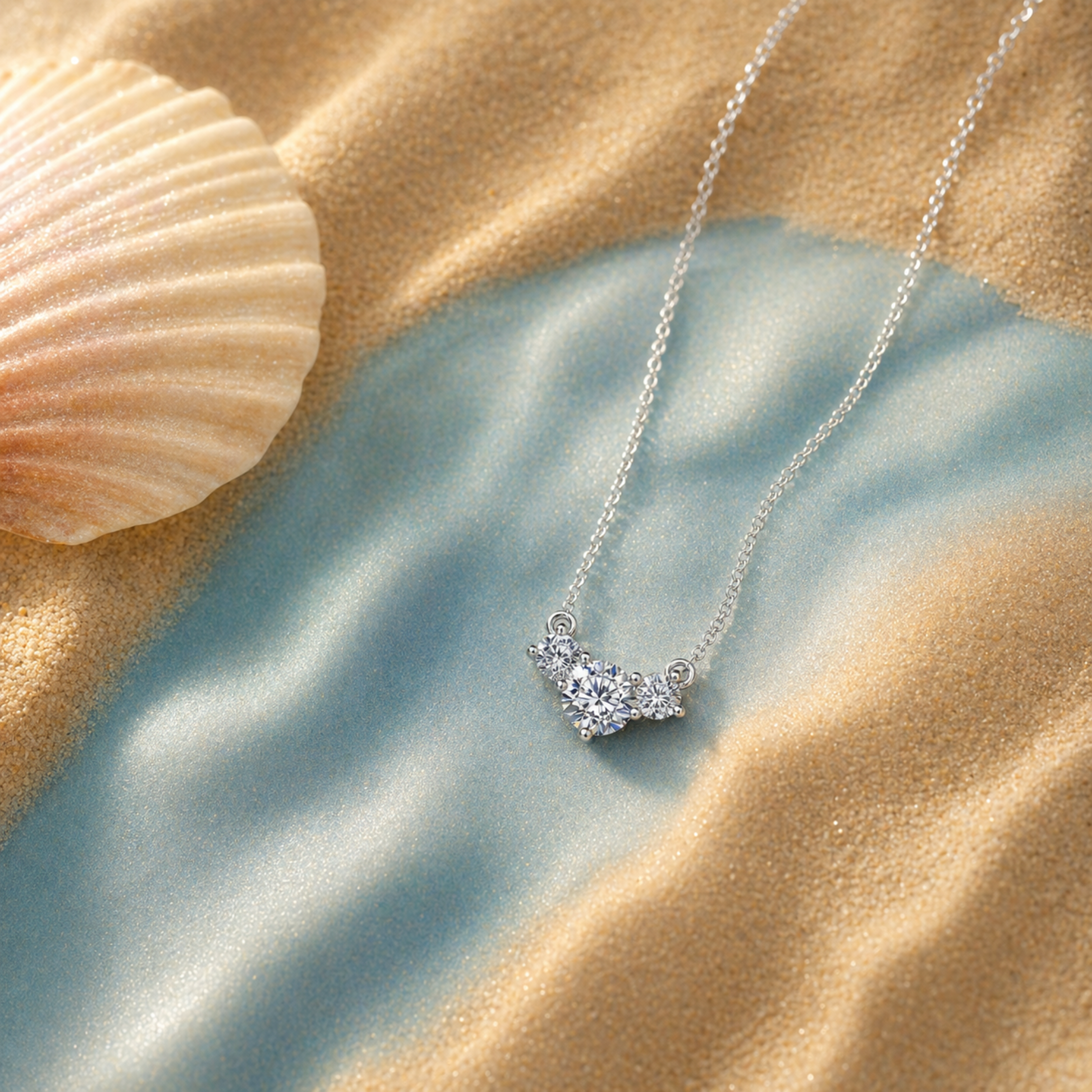 Calliope 18k 白金镀 3 石水晶吊坠项链