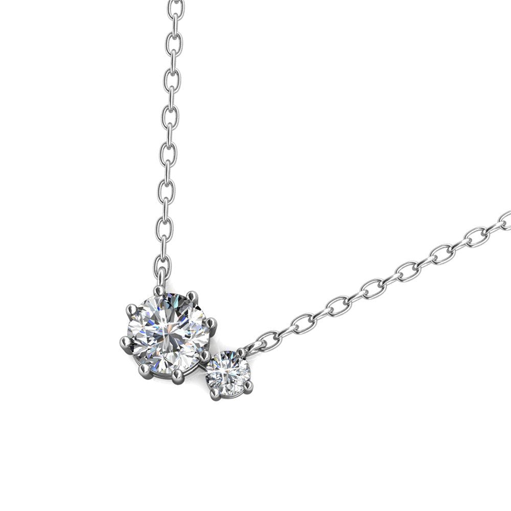 Emma 18k White Gold Plated 2-Stone Pendant Necklace with  Swarovski Crystals