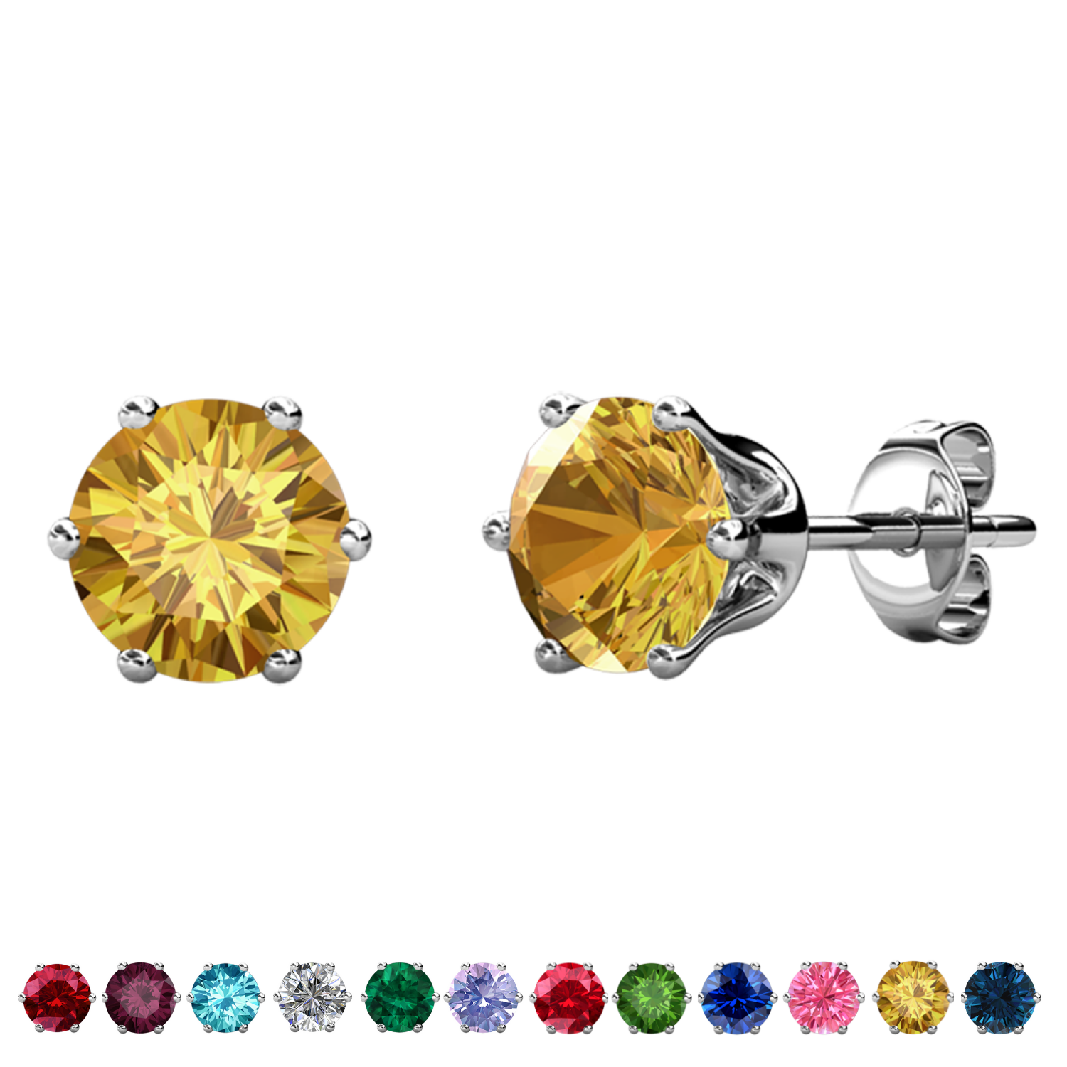 Birthstone Earrings 18k White Gold Plated Stud Earrings with 1CT Solitaire Swarovski Crystals