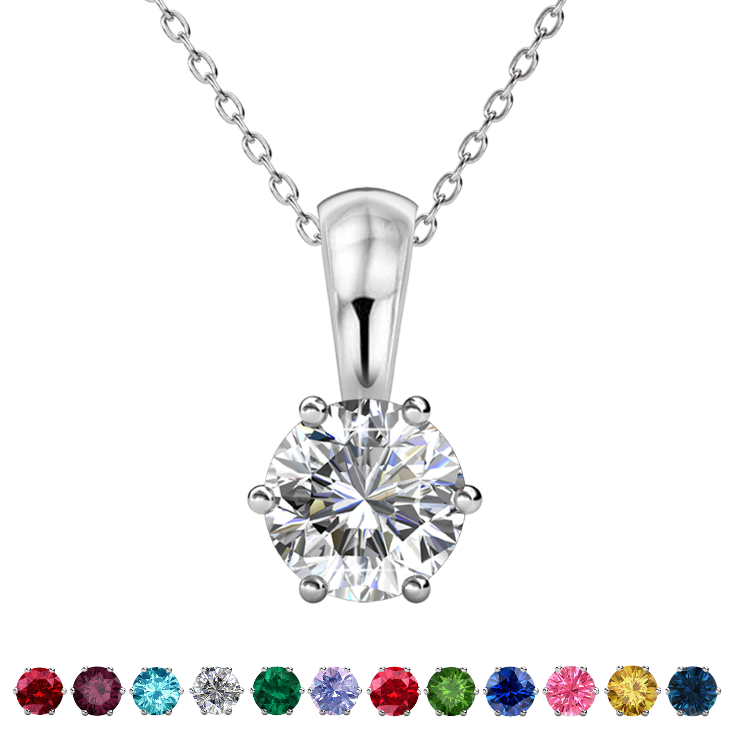 Birthstone Necklace 18k White Gold Plated Solitaire Necklace with 1CT Swarovski Crystal