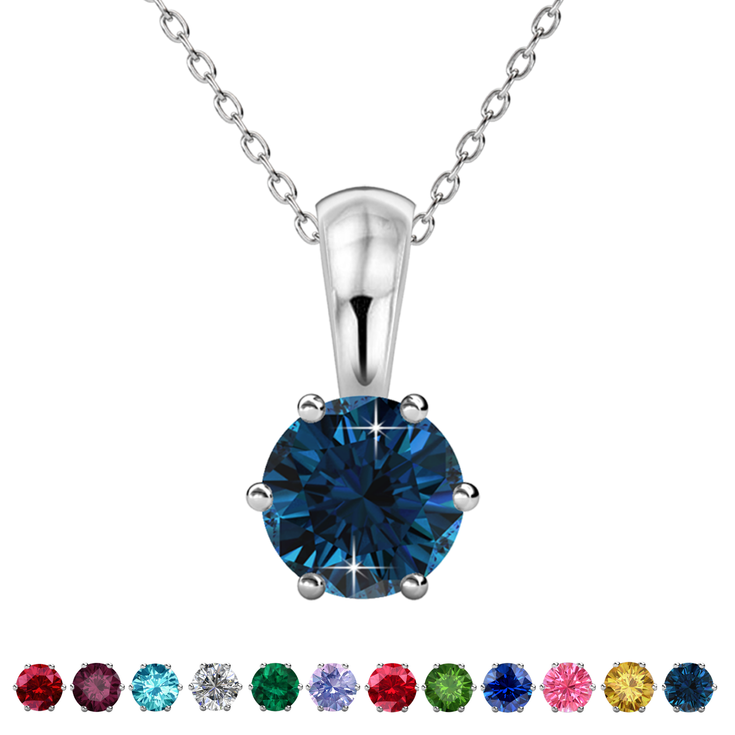 Birthstone Necklace 18k White Gold Plated Solitaire Necklace with 1CT Swarovski Crystal