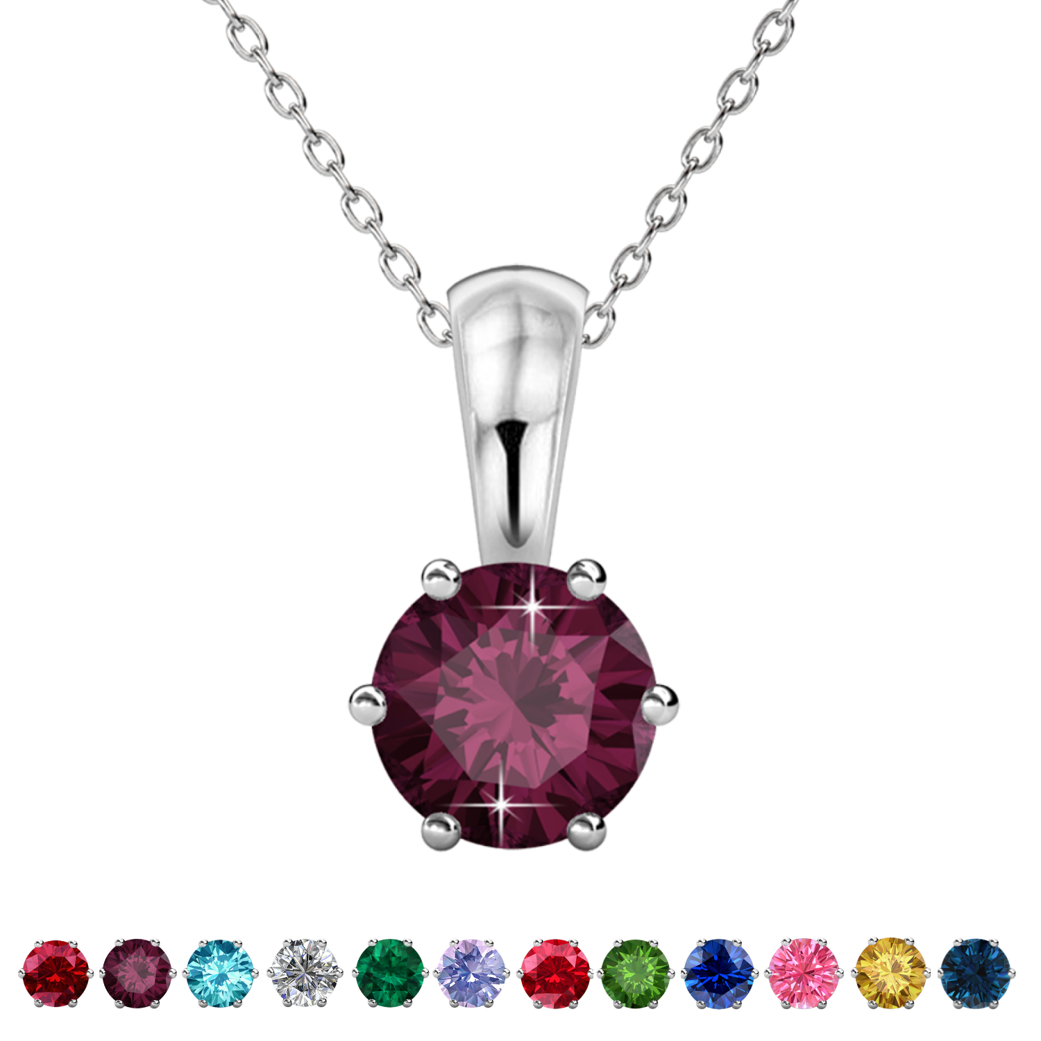 Birthstone Necklace 18k White Gold Plated Solitaire Necklace with 1CT Swarovski Crystal