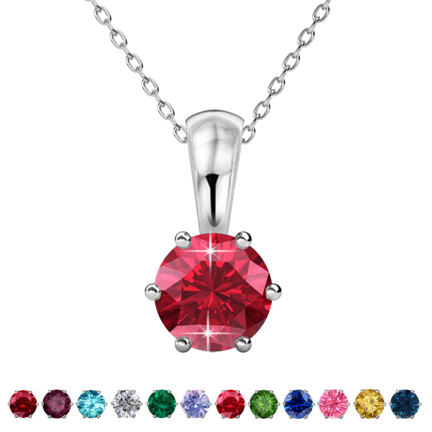 Birthstone Necklace 18k White Gold Plated Solitaire Necklace with 1CT Swarovski Crystal