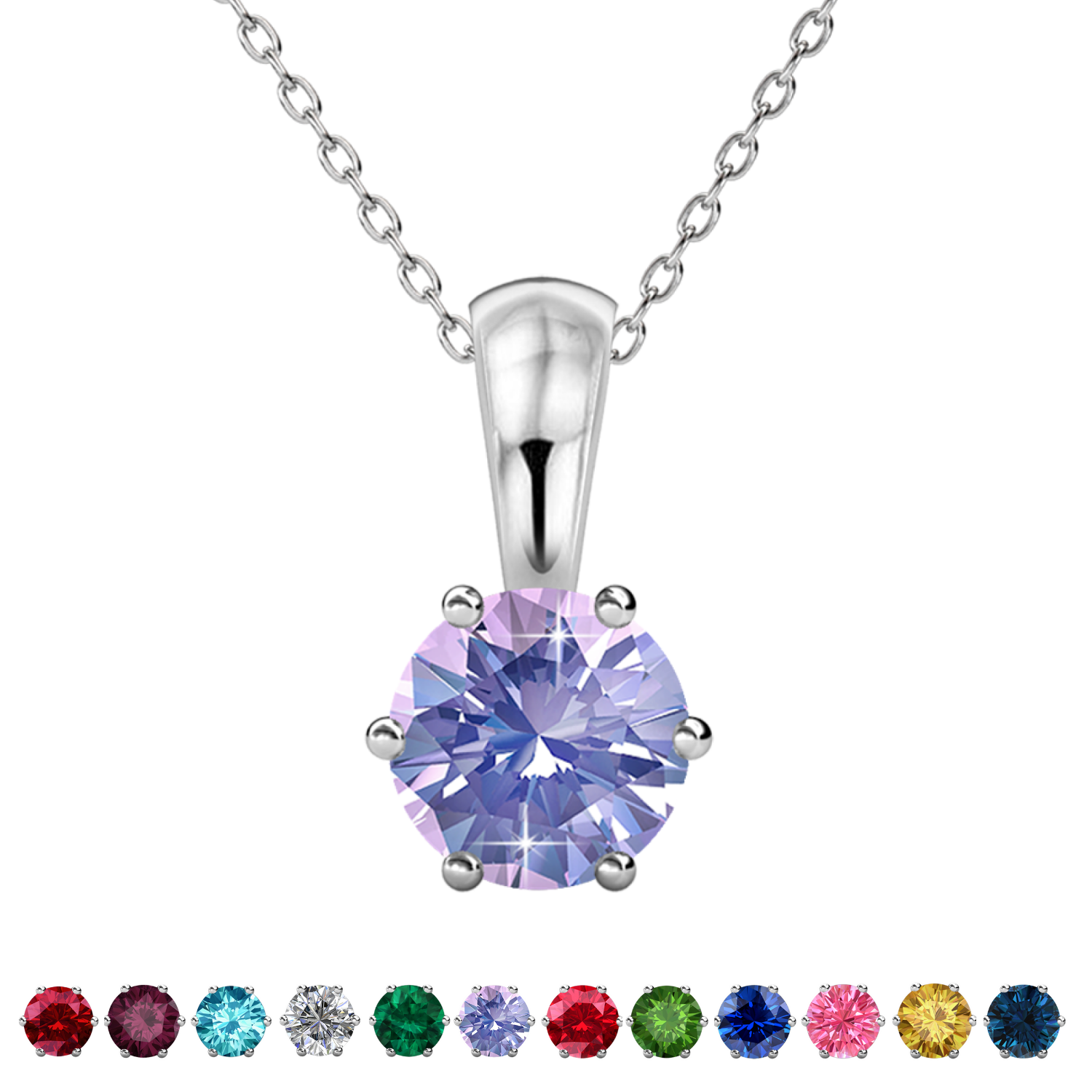 Birthstone Necklace 18k White Gold Plated Solitaire Necklace with 1CT Swarovski Crystal