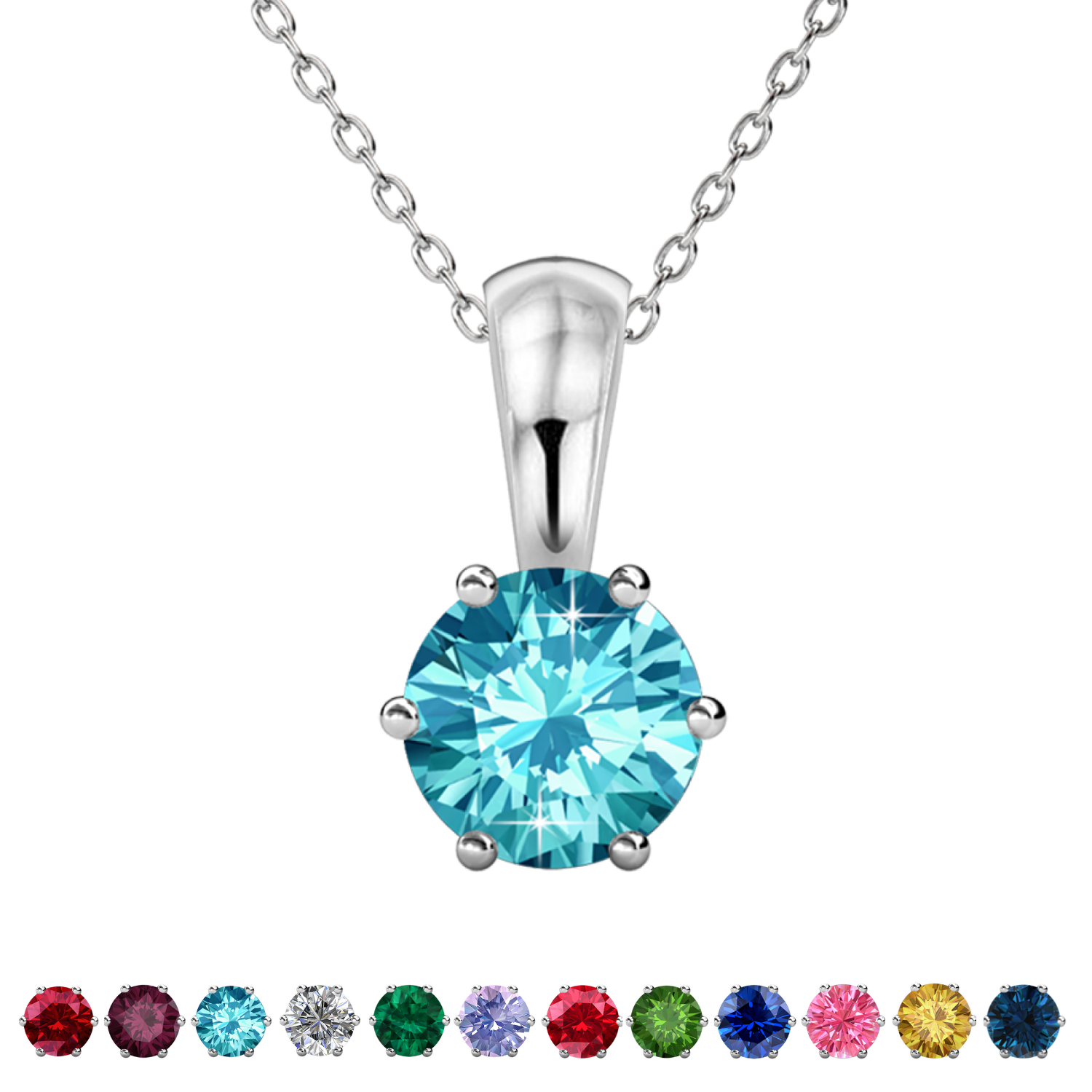 Birthstone Necklace 18k White Gold Plated Solitaire Necklace with 1CT Swarovski Crystal