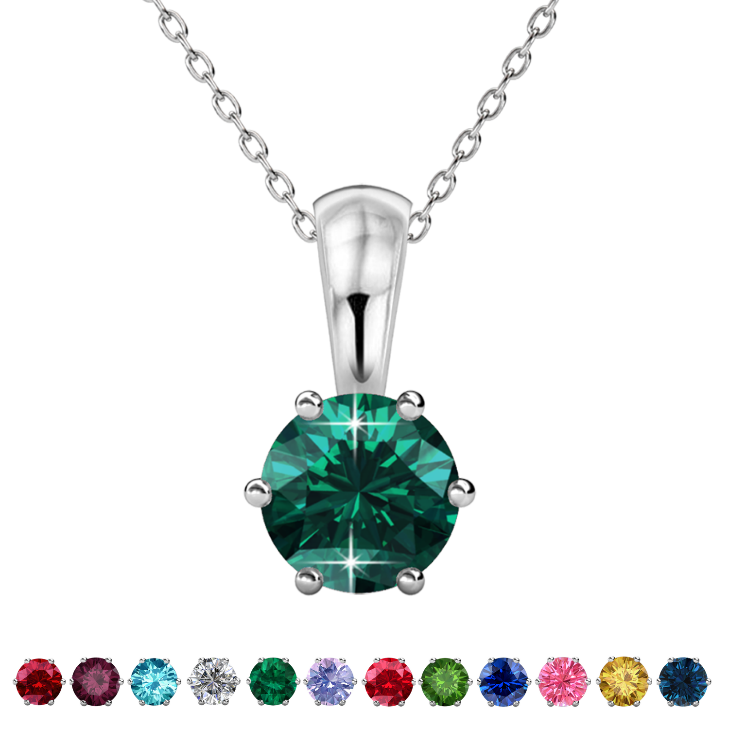 Birthstone Necklace 18k White Gold Plated Solitaire Necklace with 1CT Swarovski Crystal