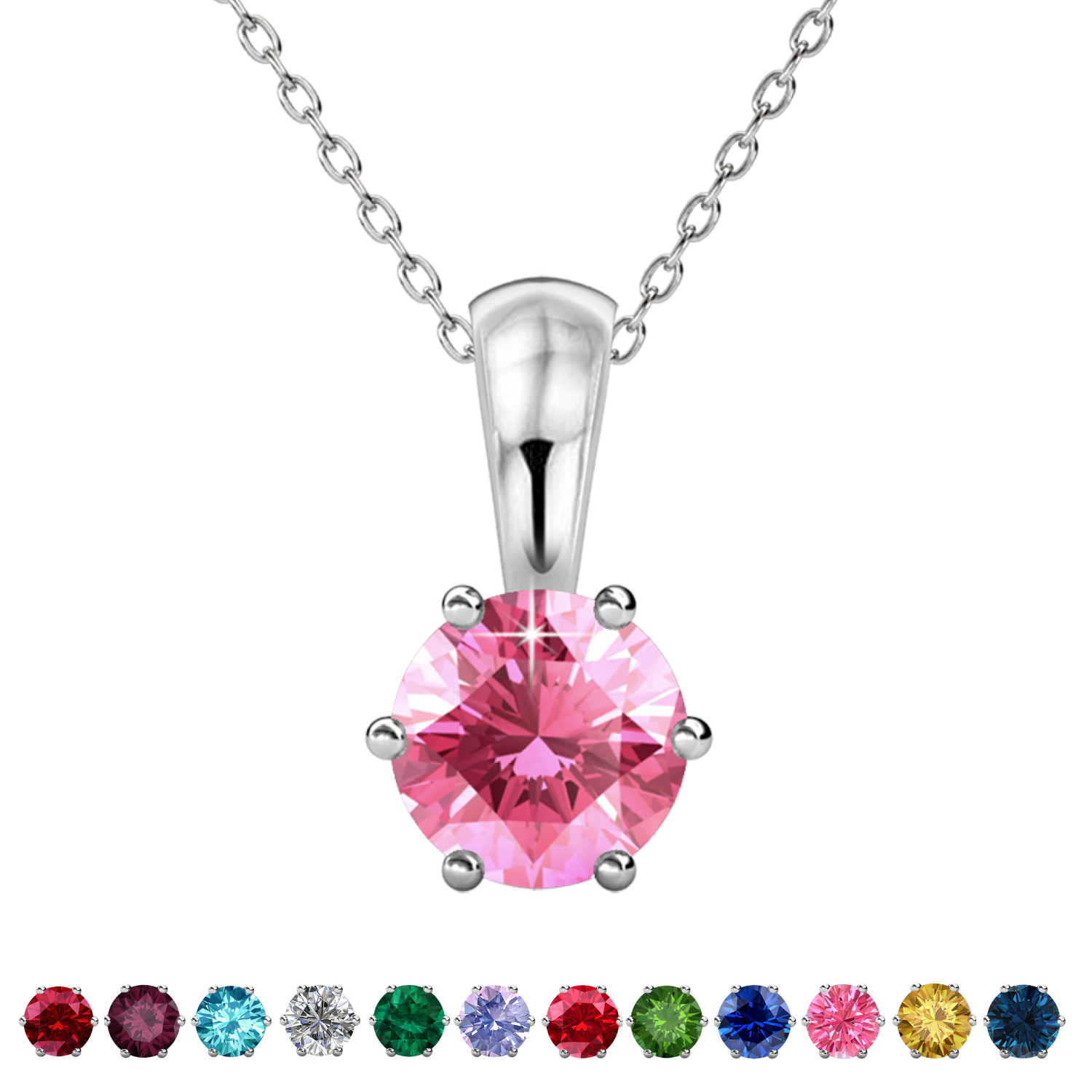 Birthstone Necklace 18k White Gold Plated Solitaire Necklace with 1CT Swarovski Crystal
