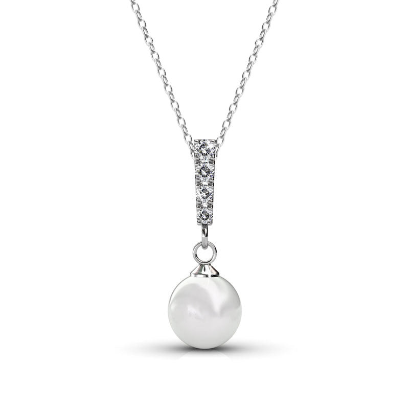 Gabrielle 18k White Gold Plated Pearl Drop Earrings and Necklace Jewelry Set with Swarovski Crystals