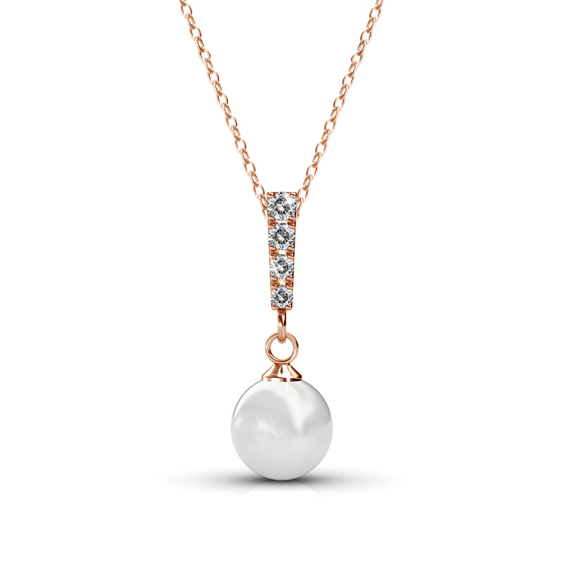 Gabrielle 18k White Gold Plated Pearl Drop Earrings and Necklace Jewelry Set with Swarovski Crystals