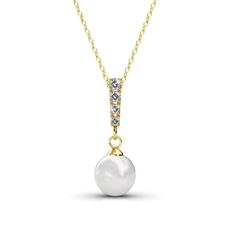 Gabrielle 18k White Gold Plated Pearl Drop Earrings and Necklace Jewelry Set with Swarovski Crystals