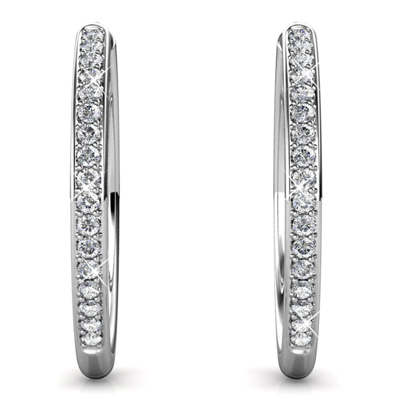 Bianca 18k White Gold Plated 25mm Silver Hoop Earrings with Swarovski Crystals
