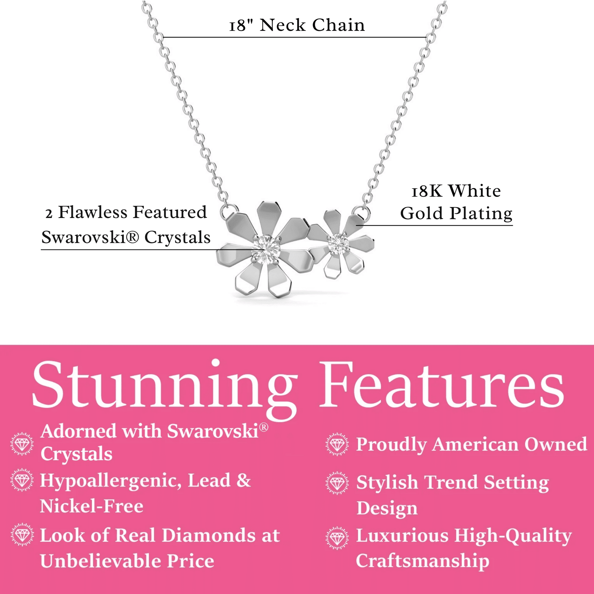 Daisy 18k White Gold Plated Flower Necklace with Swarovski Crystals & Heartfelt Message for Daughter