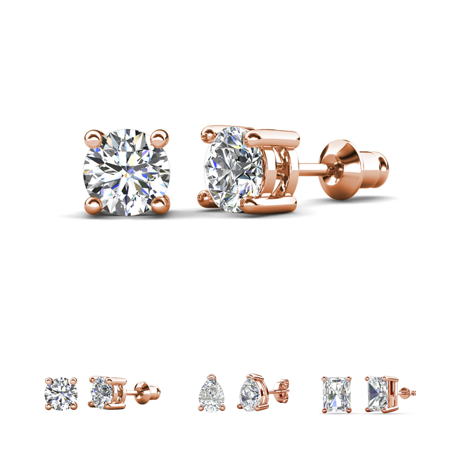 Mia 18k White Gold Plated Sterling Silver Stud Earrings with Simulated Diamond Crystals