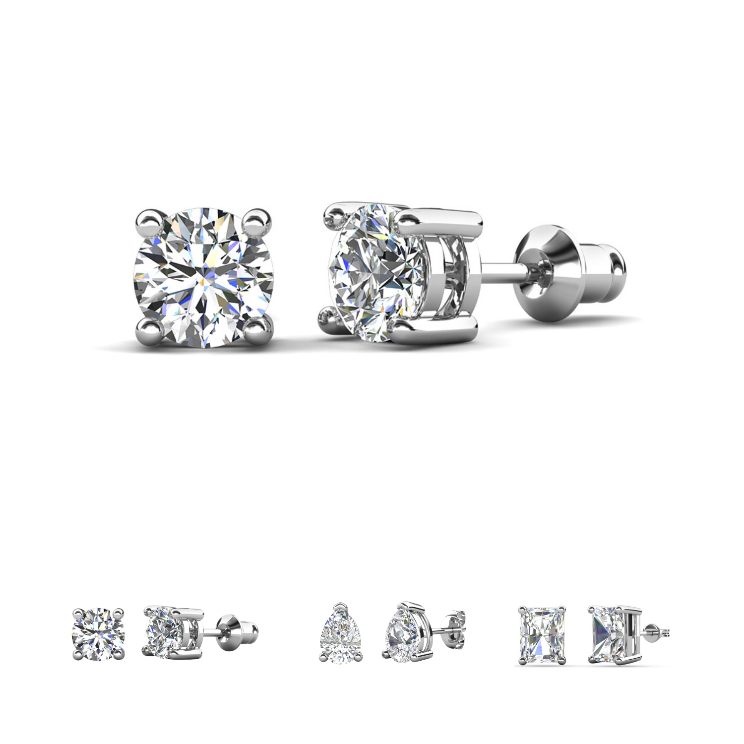 Mia 18k White Gold Plated Sterling Silver Stud Earrings with Simulated Diamond Crystals