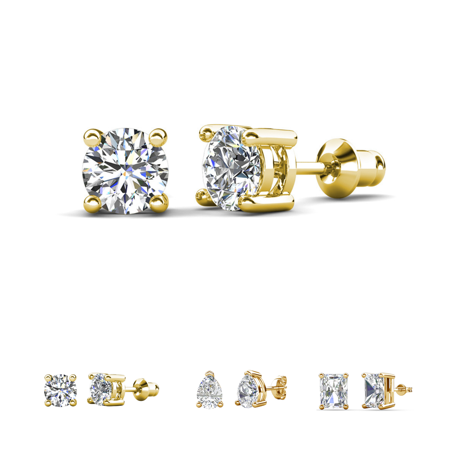 Mia 18k White Gold Plated Sterling Silver Stud Earrings with Simulated Diamond Crystals