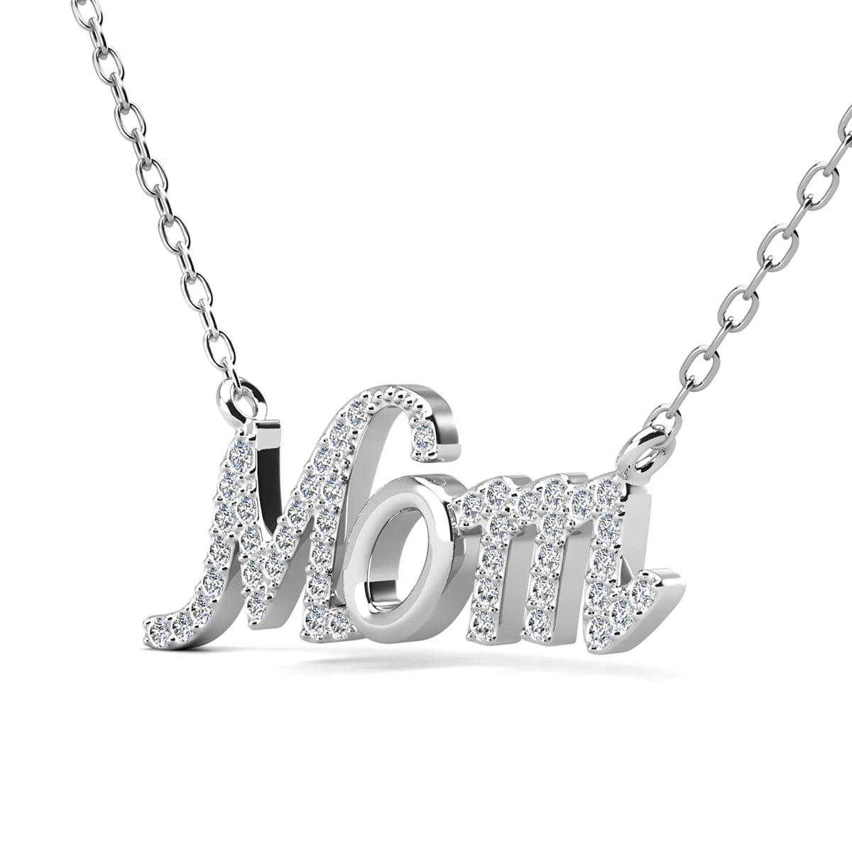 Riley 18k White Gold Plated Mom Necklace with Swarovski Crystals & Heartfelt Message for Mom