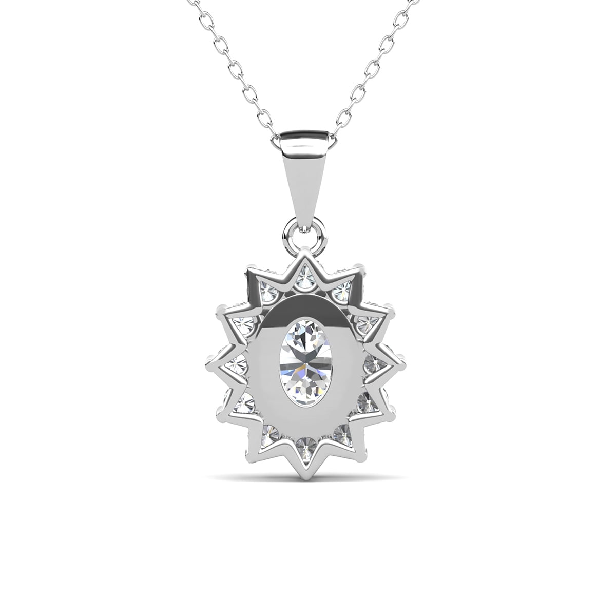 Sage 18k White Gold Plated Pendant Necklace with Oval Cut Simulated Diamond Crystals